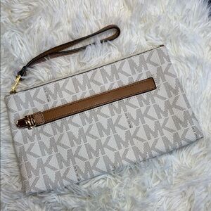 Michael Kors Beige and Brown Monogram Clutch